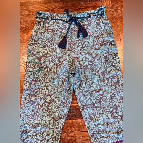 Sundance Boho Floral Block Print Tassel Drawstring Pants Medium Resort Style - Picture 5 of 9
